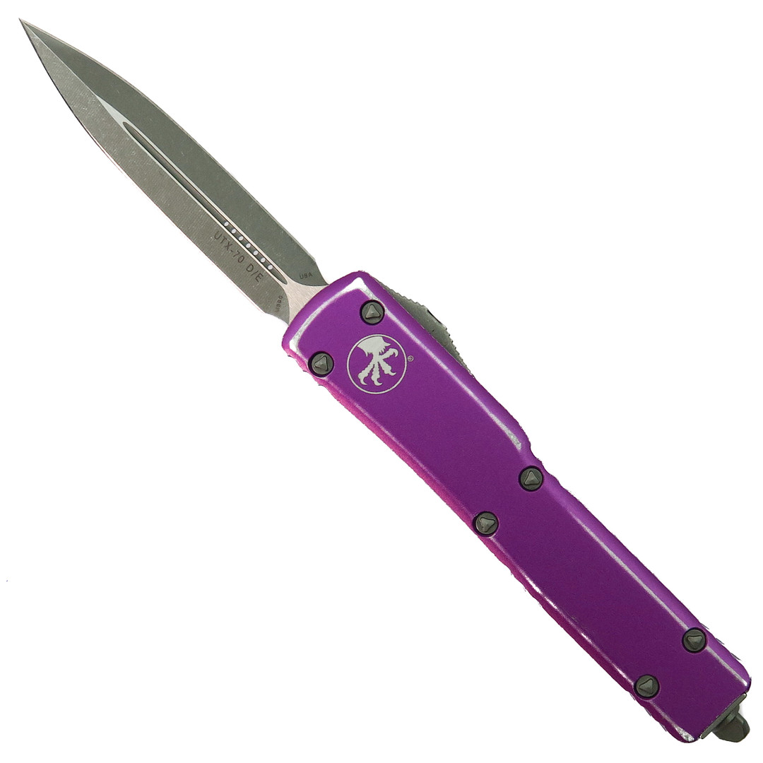 Microtech Distressed Violet UTX-70 OTF Auto Knife, Apocalyptic Dagger