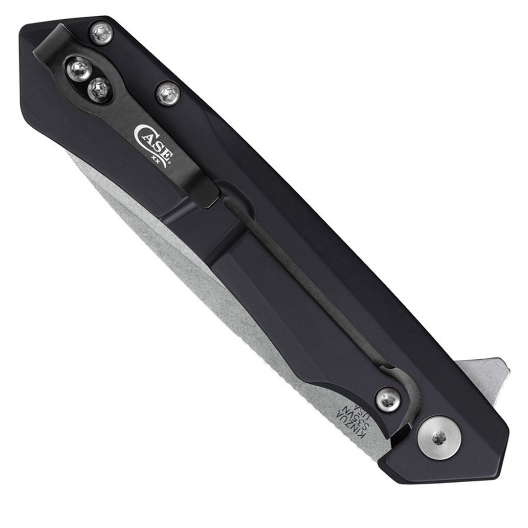 Case Black Aluminum Kinzua Flipper Knife, Spear Point Blade, Clip View