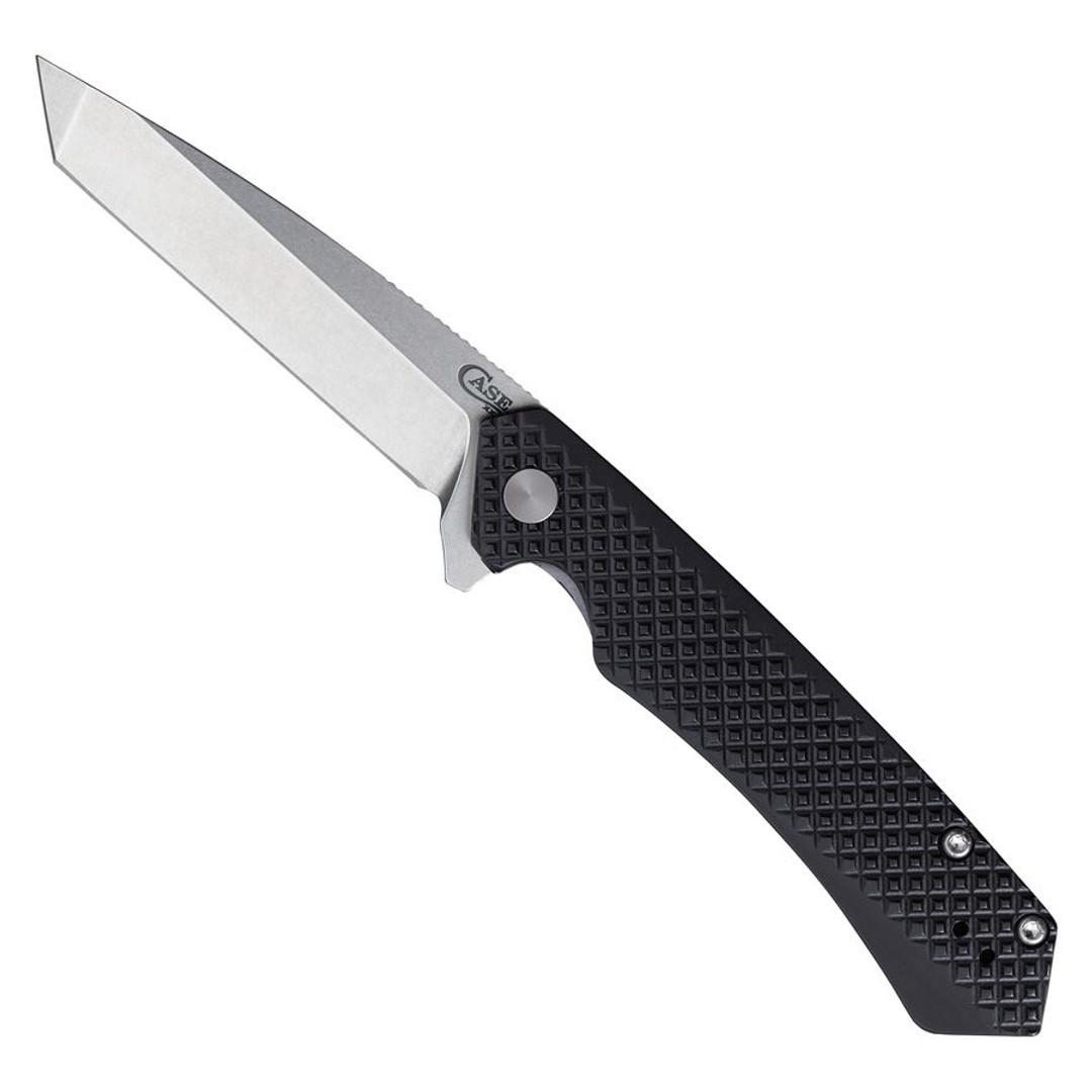 Case Black Milled Anodized Aluminum Kinzua Flipper Knife, Stonewash Tanto Blade
