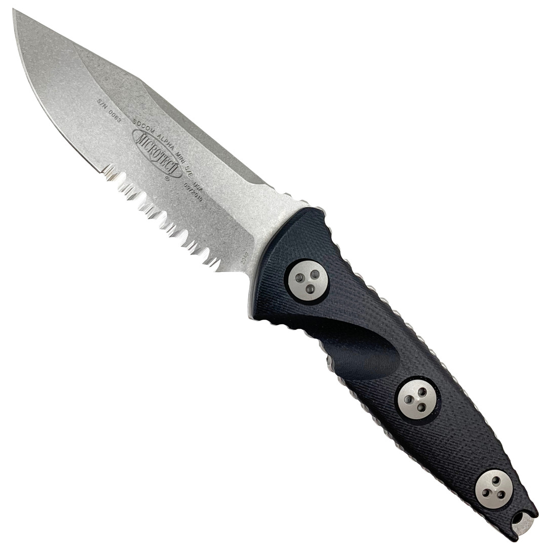  Microtech  SCRATCH & DENT Socom Alpha Mini Fixed Blade Knife, Stonewash Combo Blade