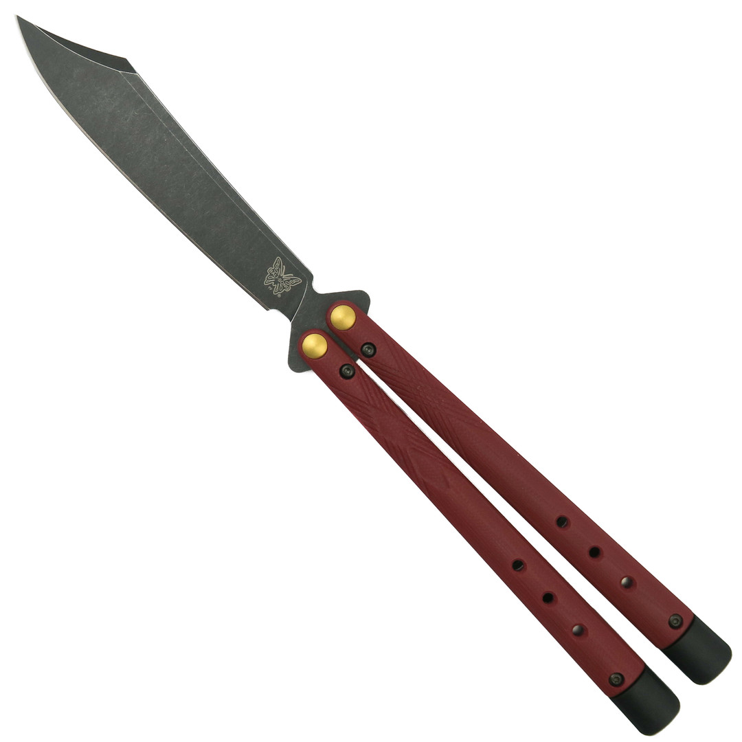 Benchmade 99 Necron Balisong Ruby Red G10 Butterfly Knife, CPM-S30V Black Scimitar Blade