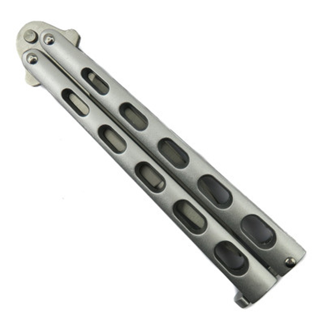 Silver Fox Butterfly Knife, Satin Drop Point Blade, Closed View