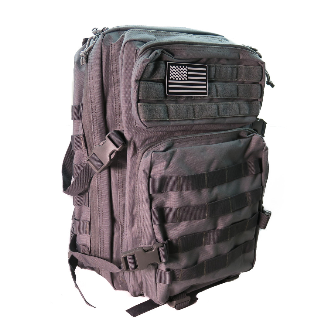 SurvivalGrid 40L American Flag Patch Backpack, Gray, Side View