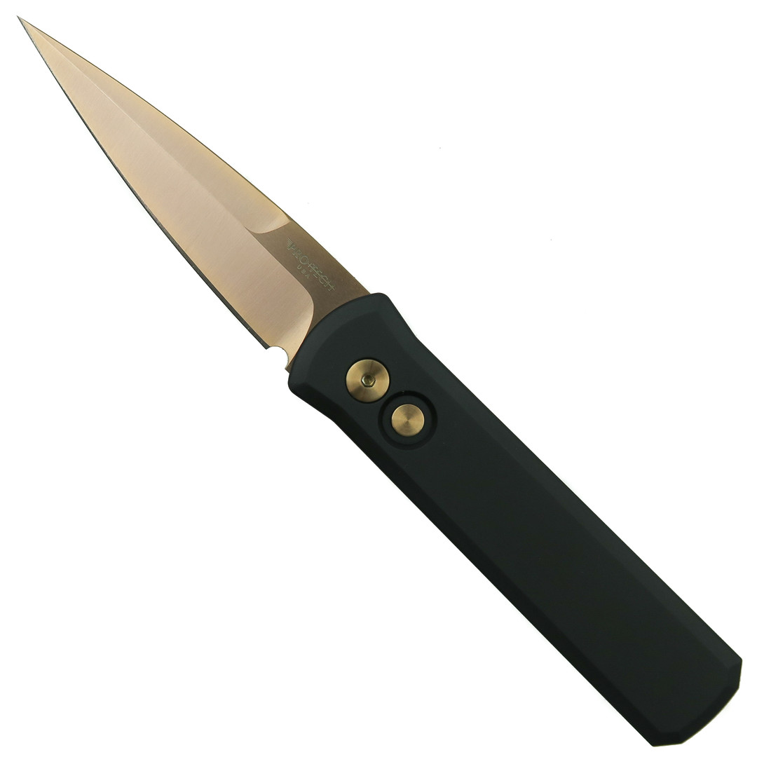 Pro-Tech Godson Black Aluminum Auto Knife, Rose Gold Blade