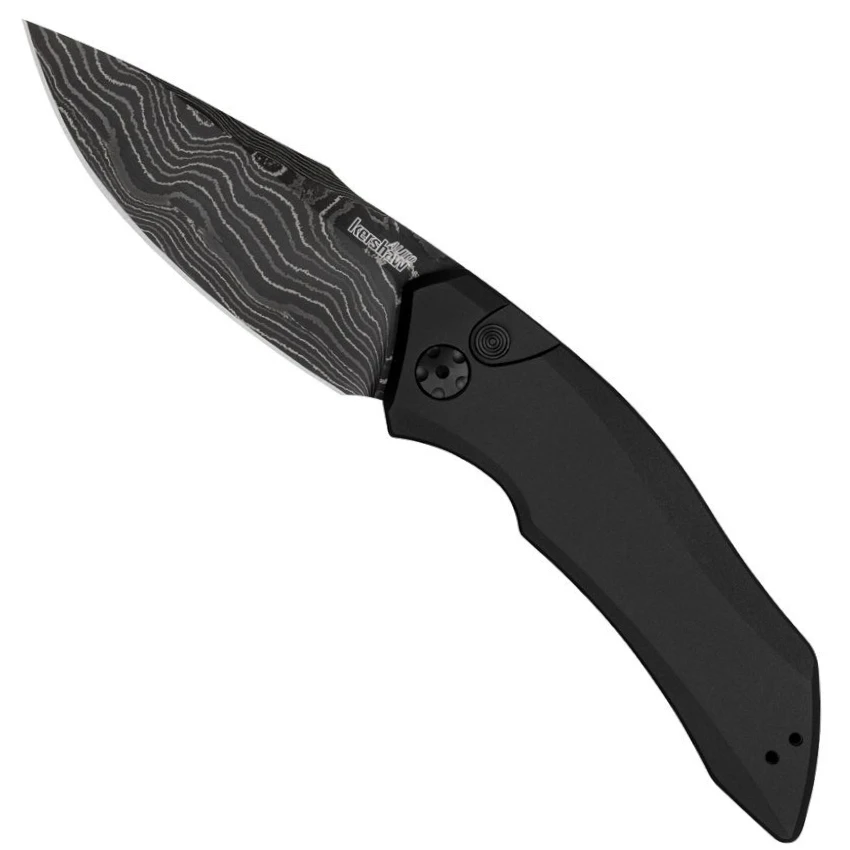 Kershaw Auto Launch 1 Black Anodized Aluminum Auto Knife, Damascus Drop Point Blade