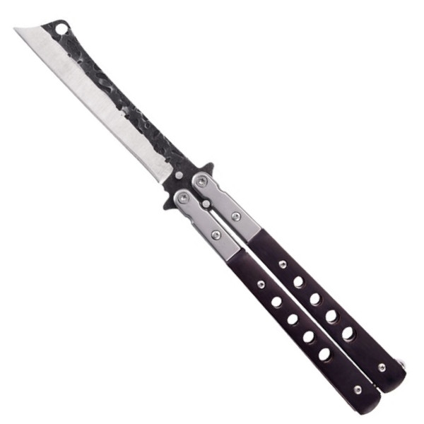 Cleaver Black Wood Butterfly Knife, Two Tone Blade