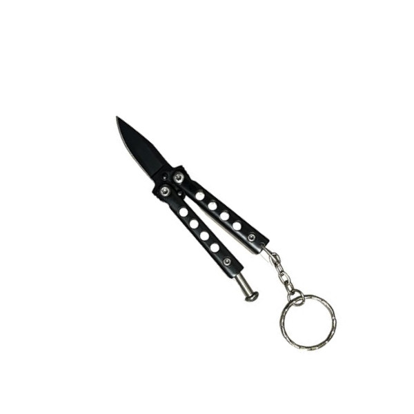 PocketFlip Mini Keychain Butterfly Knife, Black Blade