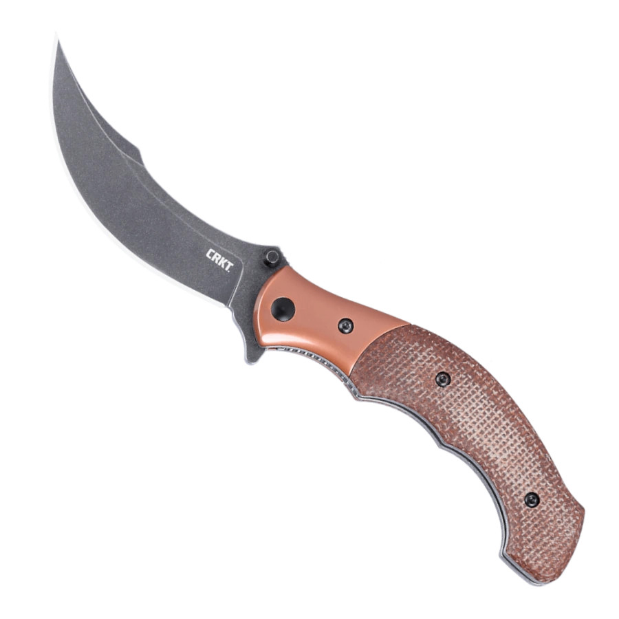 CRKT Ritual Brown Burlap Micarta Compact Linerlock, Black Stonewash Persian Blade