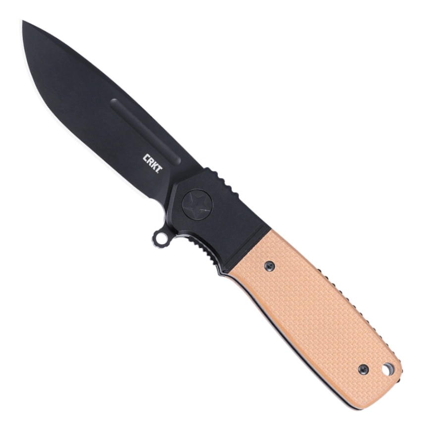 CRKT Homefront Compact Black Aluminum Tan G10 Assisted Linerlock Knife, Black DLC Blade