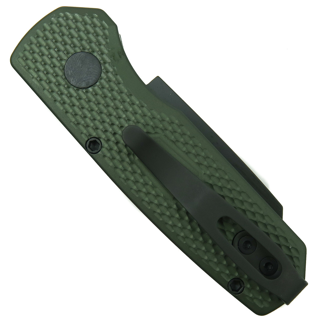 Pro-Tech Textured Green Runt 5 Auto Knife, Reverse Tanto Black Magnacut Blade, Clip View