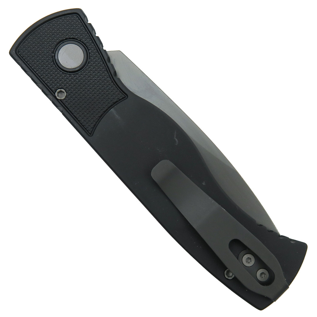 Pro-Tech TR-2 Tactical Response 2 Black Aluminum Auto Knife, Gray DLC MagnaCut Blade, Clip View