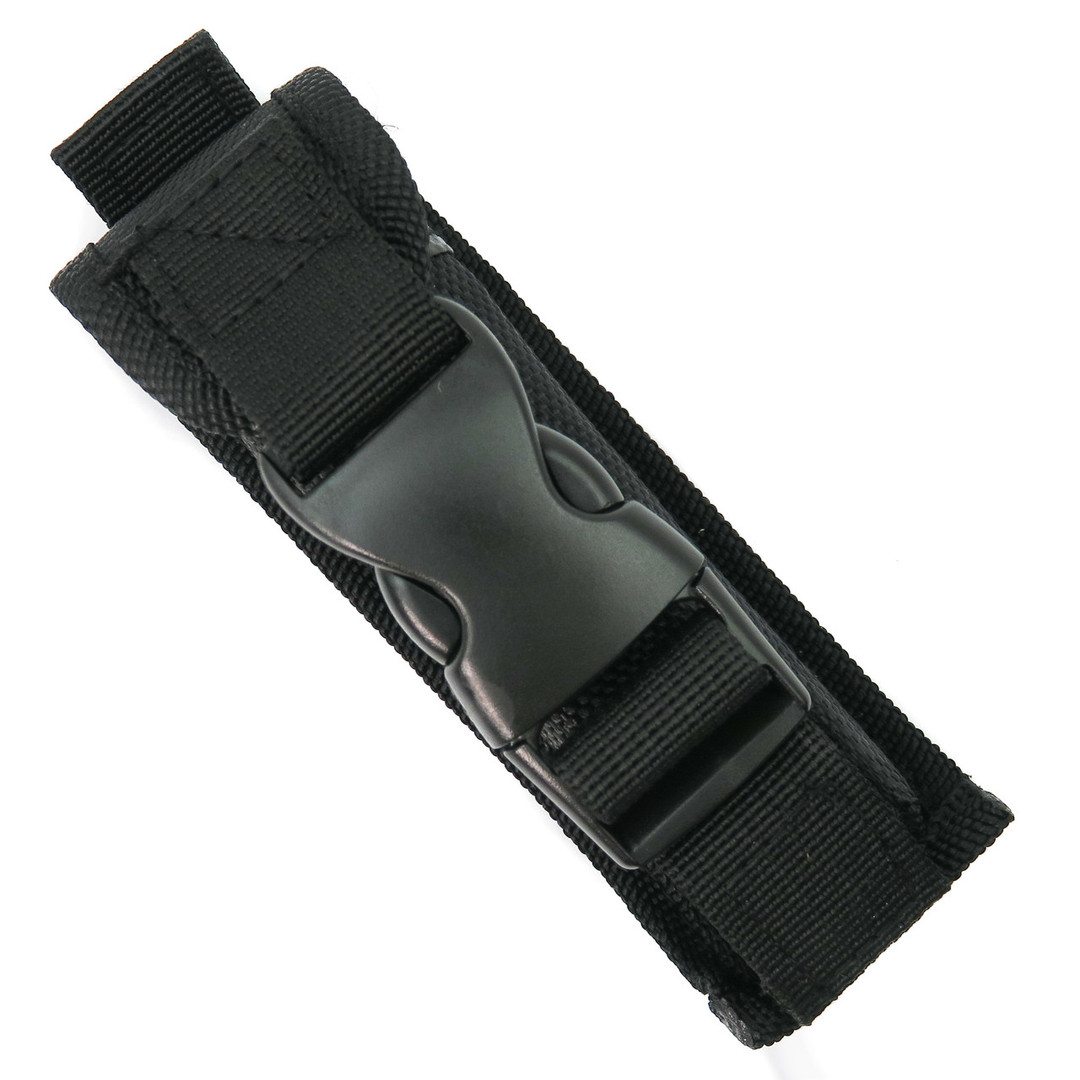 Lightning Tan OTF Automatic Knife, Black Drop Blade, Sheath View