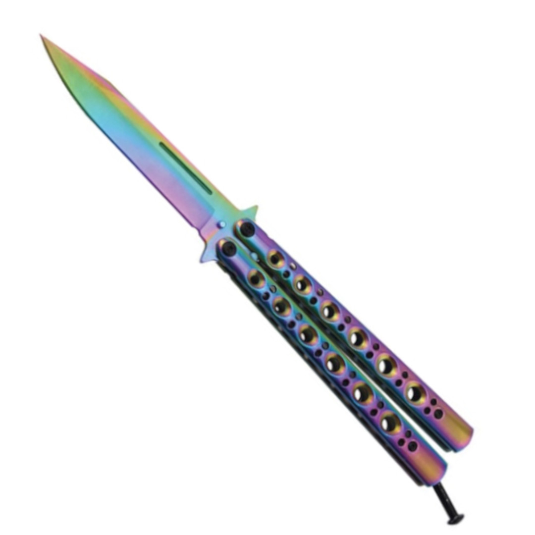 Classic Rainbow 6 Hole Butterfly Knife, Rainbow Clip Blade