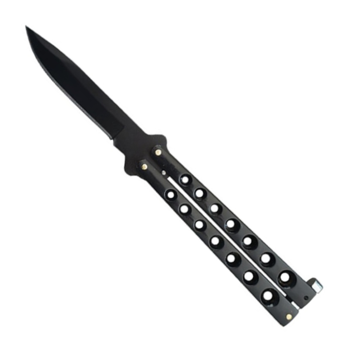 Black Heavy Duty Butterfly Knife, Black Blade