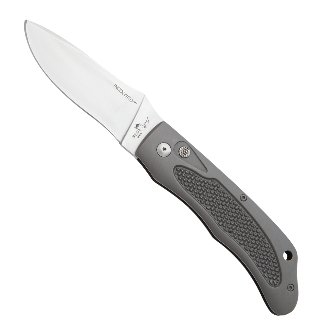 Bear OPS Incognito II Gray Stainless Steel Auto Knife, Satin Drop Point Blade