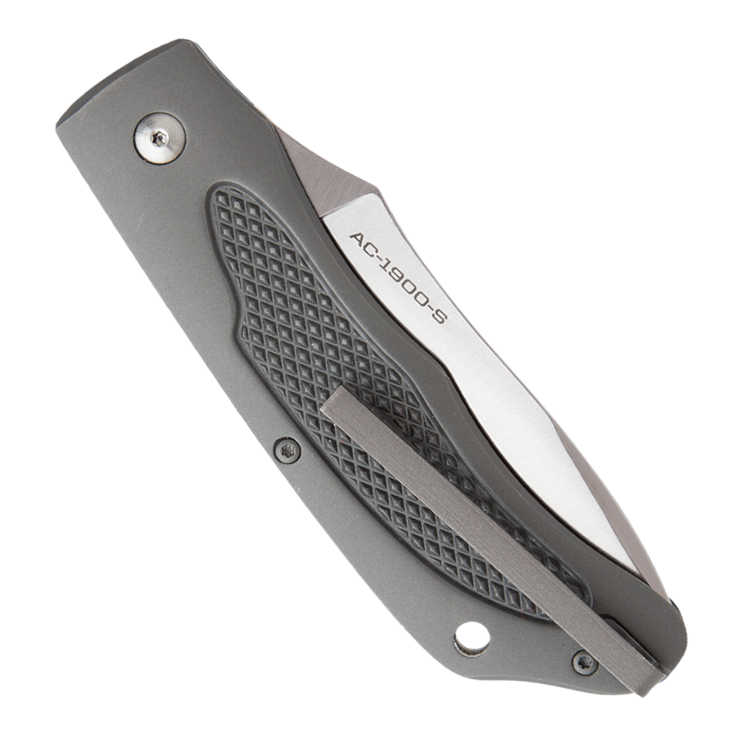 Bear OPS Incognito II Gray Stainless Steel Auto Knife, Satin Drop Point Blade, Clip View