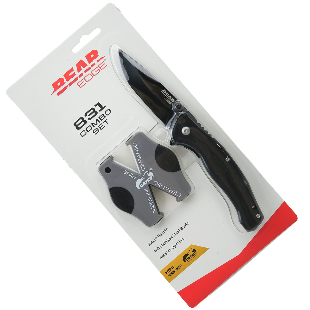 Bear Edge 831 Brisk 2.0 Black Assisted Knife, Gatco Sharpener Combo Set, Set View