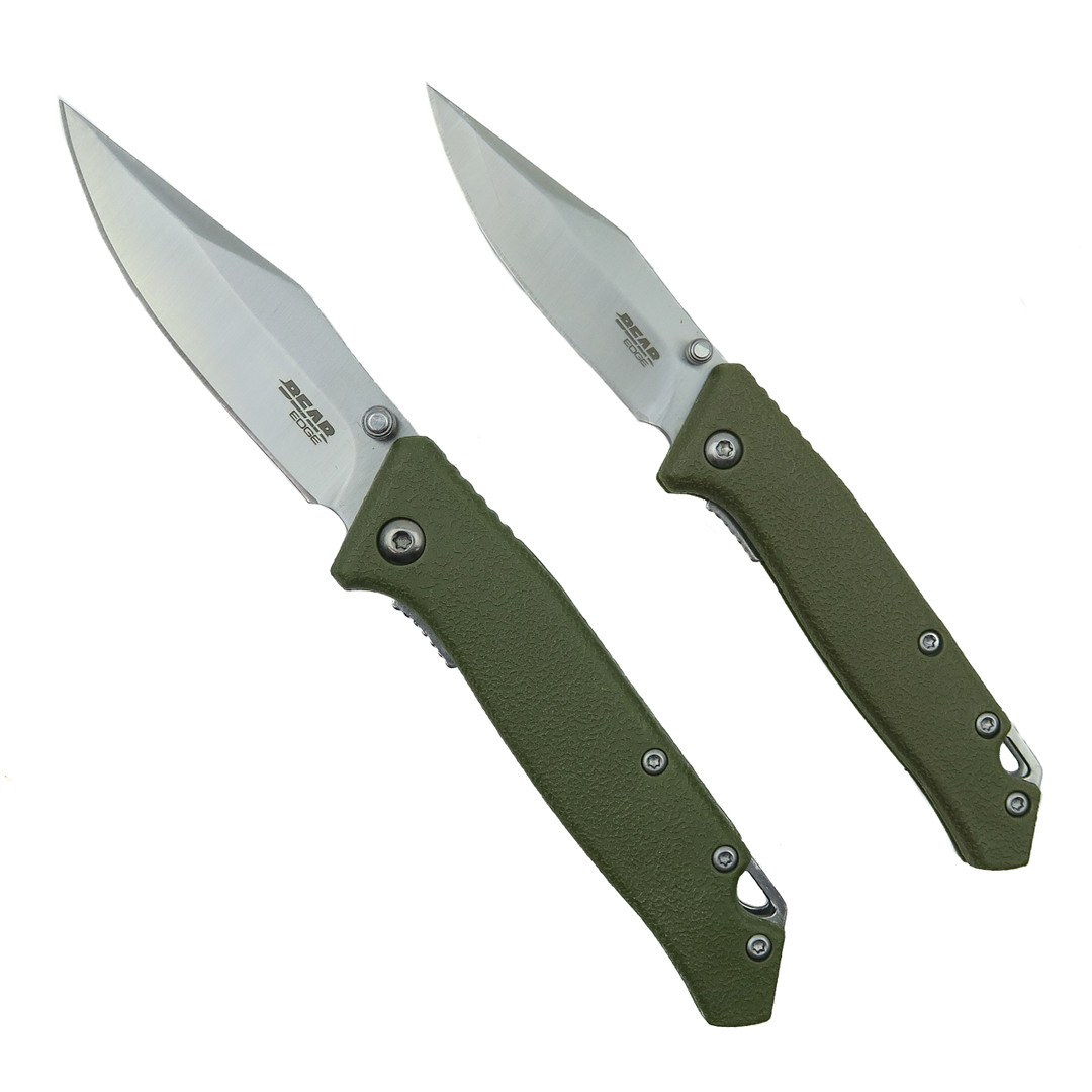 Bear Edge Limited Edition OD Green Folding Knife, Set of 2 in Gift Tin, Knife View