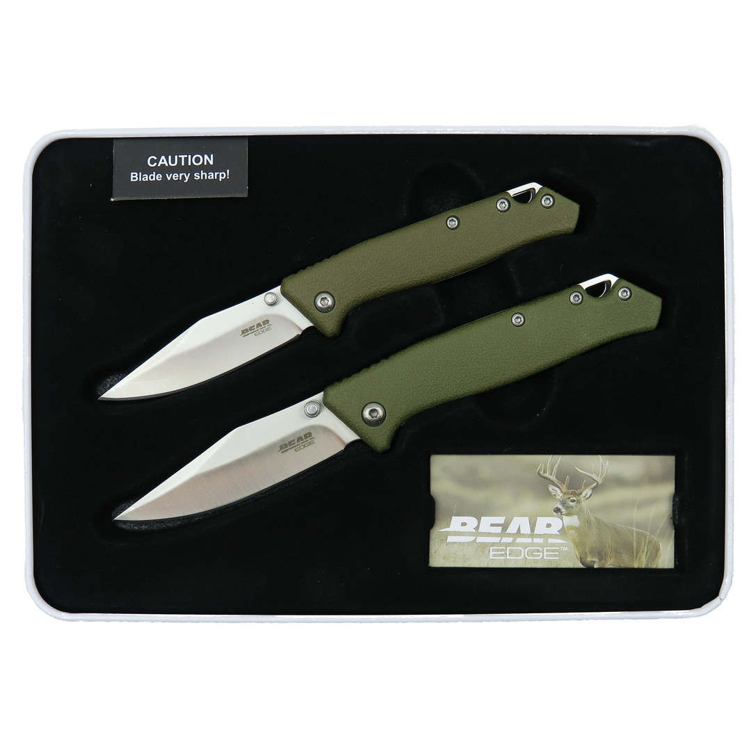 Bear Edge Limited Edition OD Green Folding Knife, Set of 2 in Gift Tin, Tin View