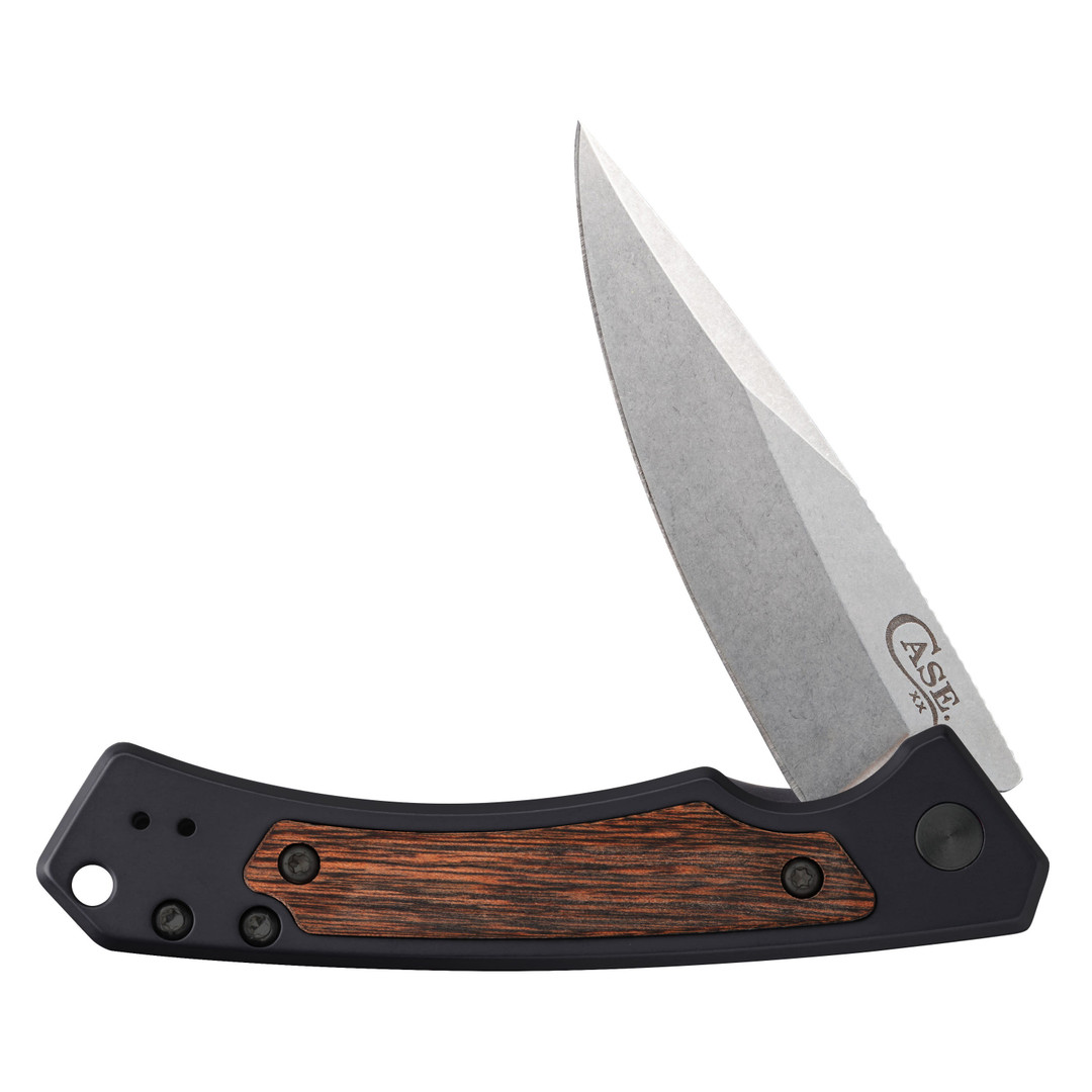 Case Black Anodized Aluminum Walnut Wood Inlay Marilla Flipper Knife 