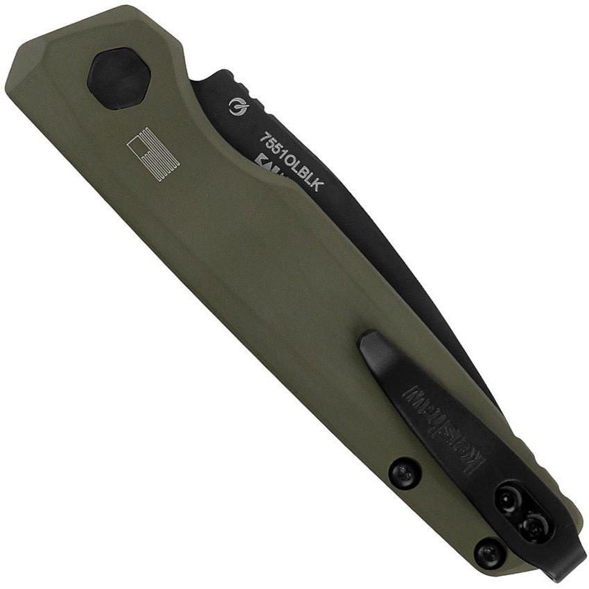 Kershaw Launch 18 Olive Green Aluminum Auto Knife, Black Drop Point Blade, Clip View