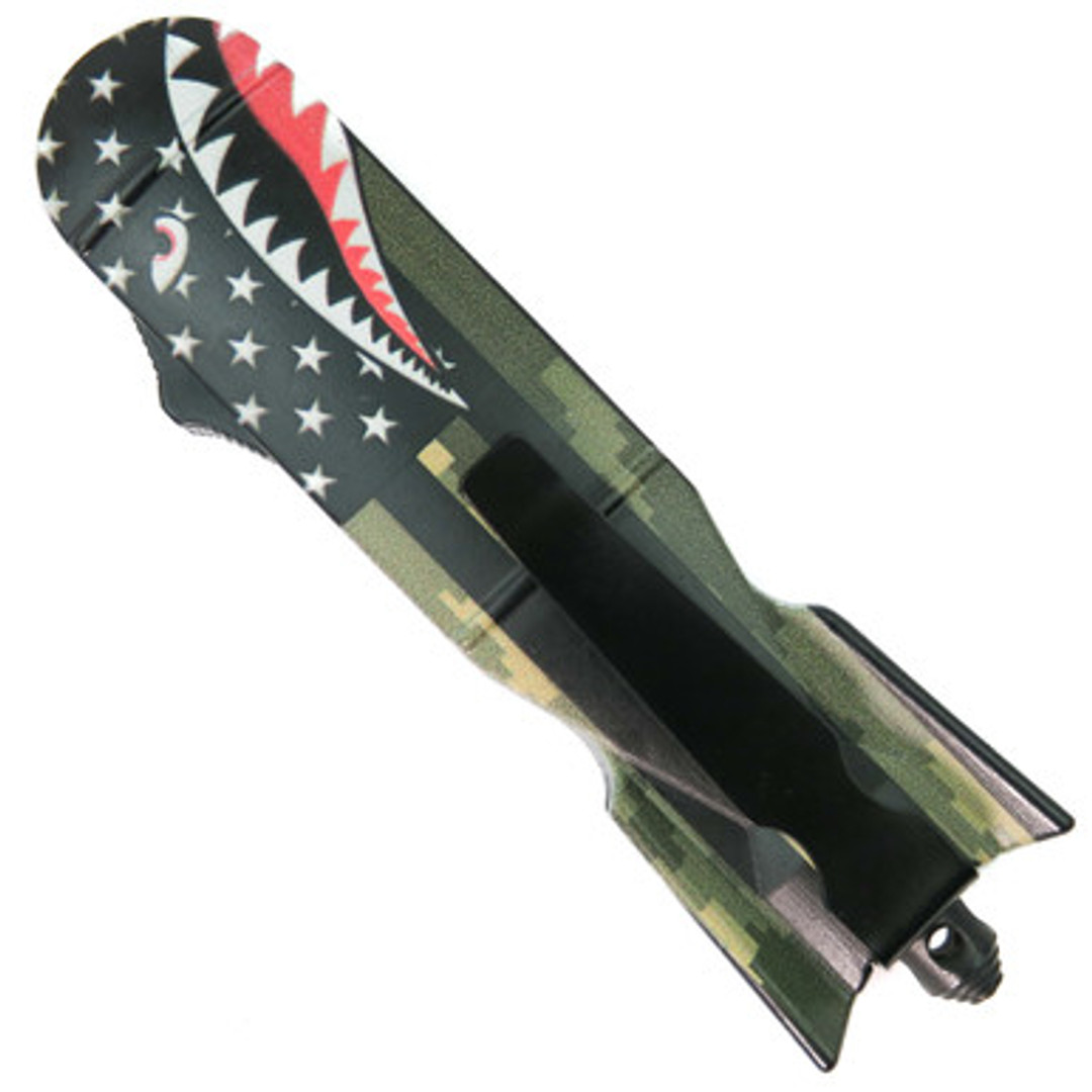 The Bomb OTF Green Camo Automatic Knife, Two-Tone Blade, Clip View