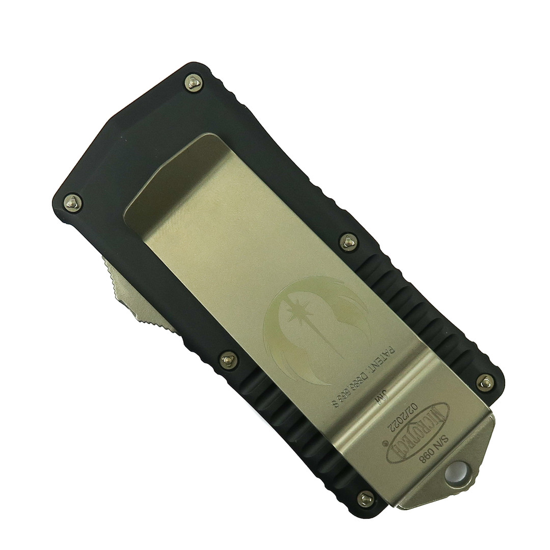 Microtech Jedi Master Exocet OTF Auto Knife, Green Dagger Blade, Clip View