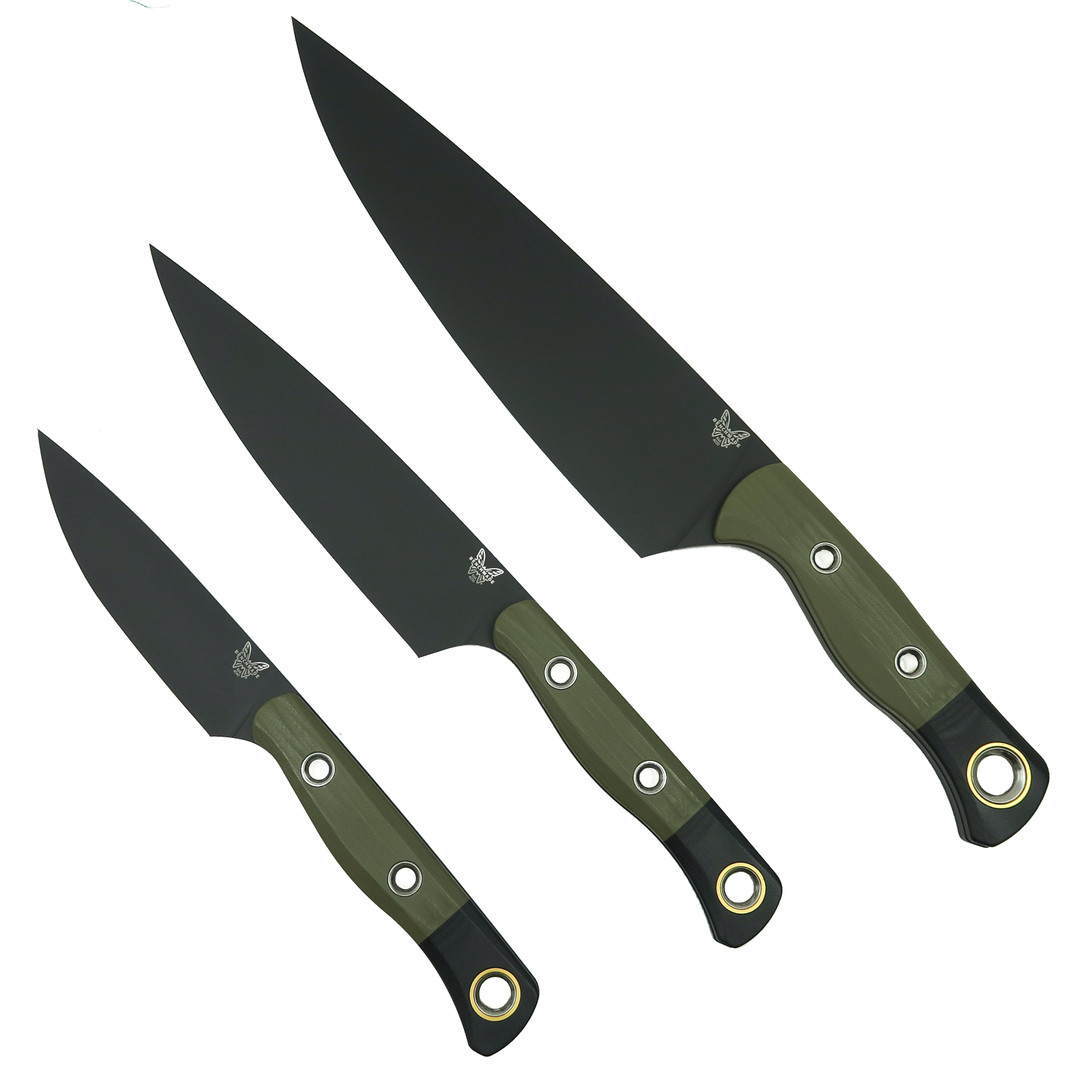 Benchmade 3 Piece OD Green G10 Kitchen Knife Set, Black Blades