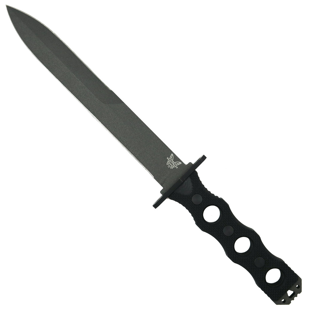 Benchmade SOCP Black G10 Fixed Blade Knife, Black Double Edge Dagger Blade