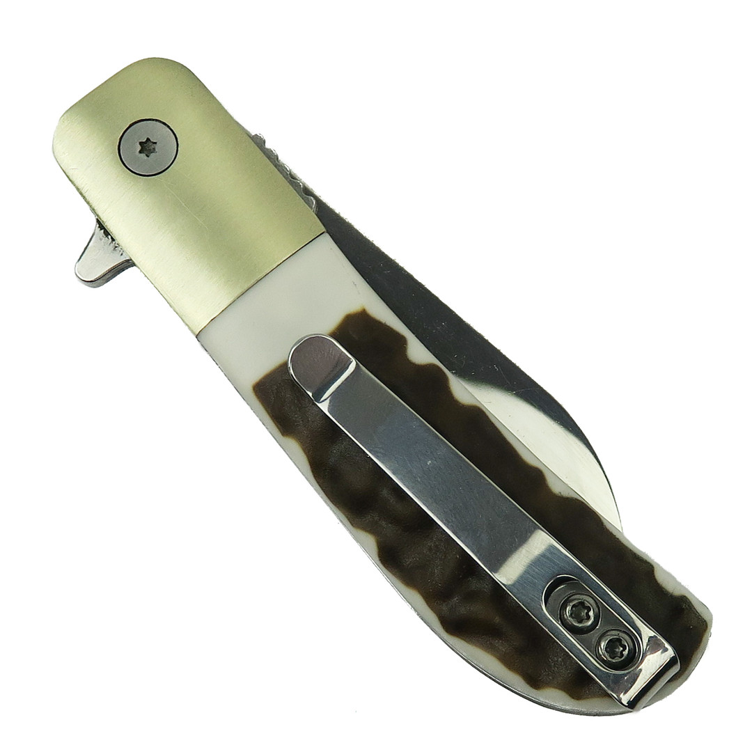 Schrade 6UH Uncle Henry Next Gen Staglon Steel Barlow Assisted Flipper Knife, Polished Wharncliffe Blade, Clip View