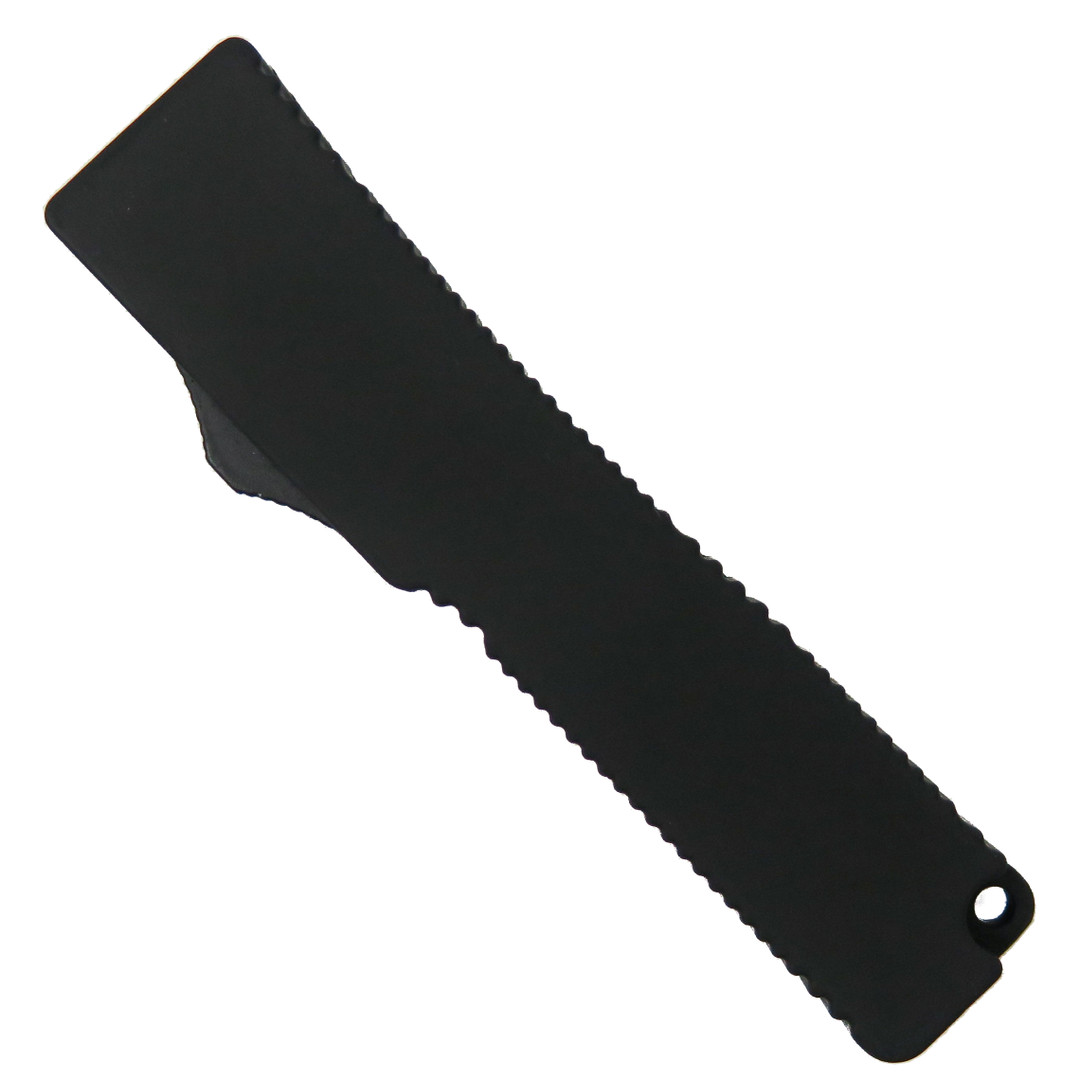 Mini Black Rubberized OTF Knife, Black Blade, Closed View
