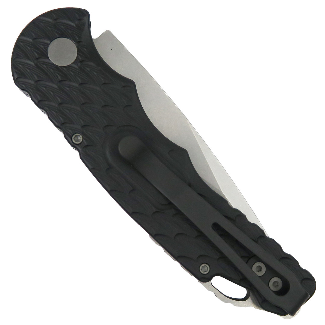 Pro-Tech TR-5 Tactical Response 5 Black Feature Texture Aluminum Auto Knife, Stonewash Blade, Clip View
