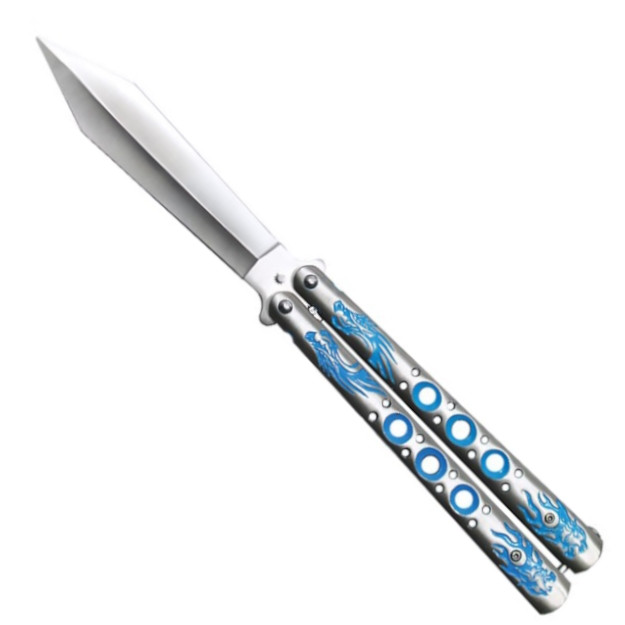 Dragonwing Dominator Silver and Blue XL Butterfly Training Knife