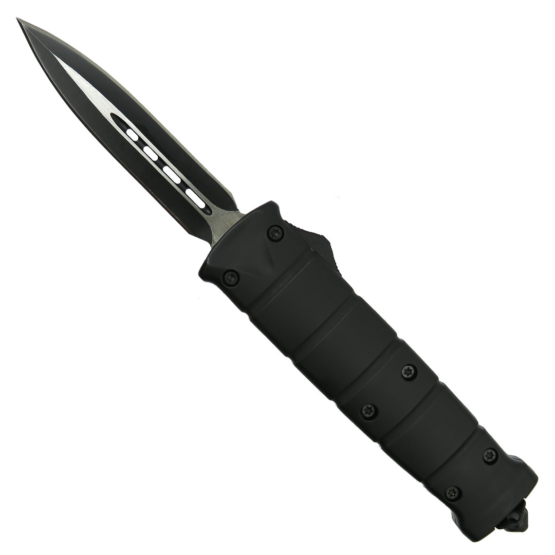 Black ABS OTF Auto Knife, Two Tone Spear Point Blade