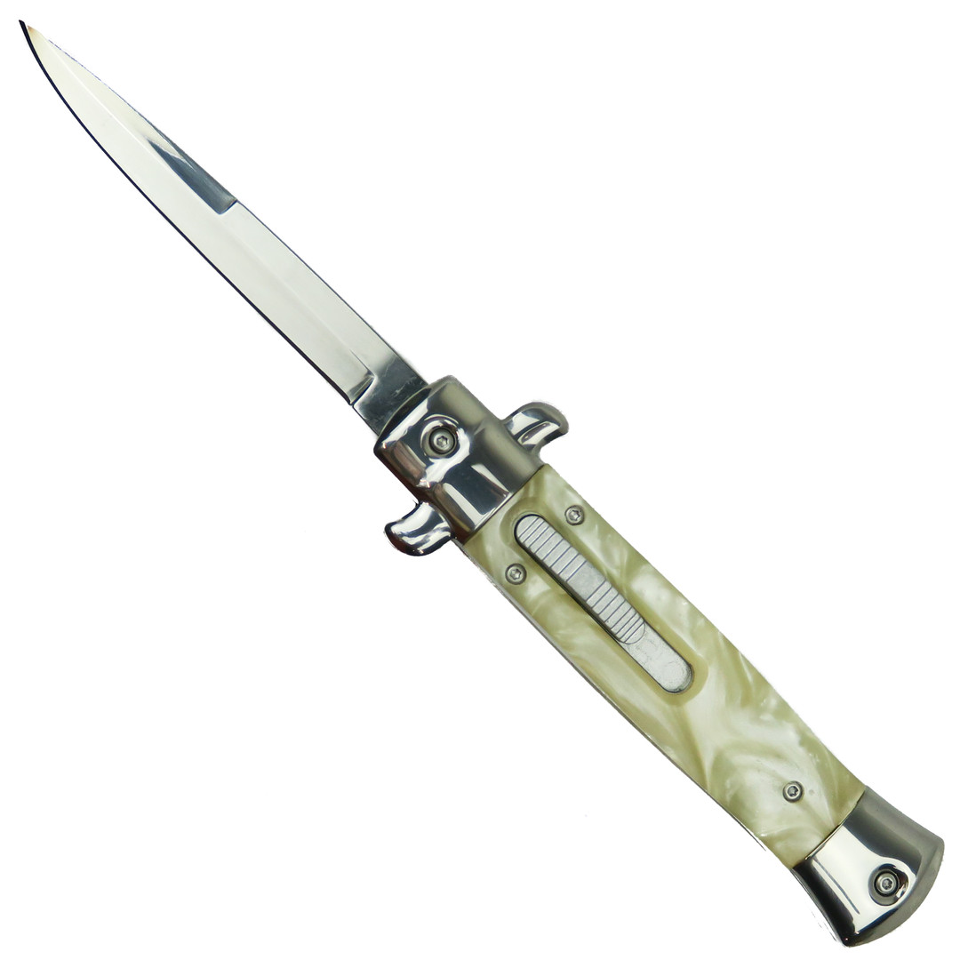 PK-46MOP White Marbleized Stiletto OTF Auto Knife
