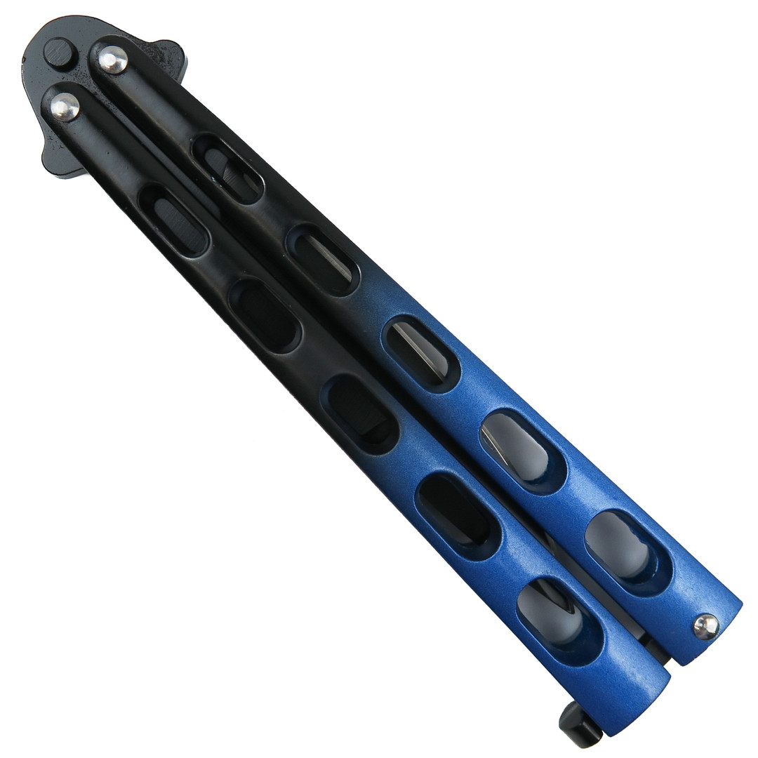Blue Fox Butterfly Knife, Black Drop Point Blade, Closed View