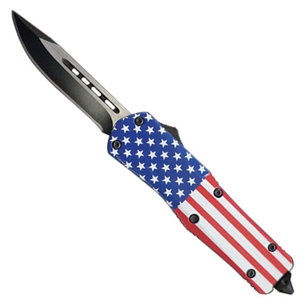 Smooth Operator American Flag Covert OTF Auto Knife, Black Clip Point Blade