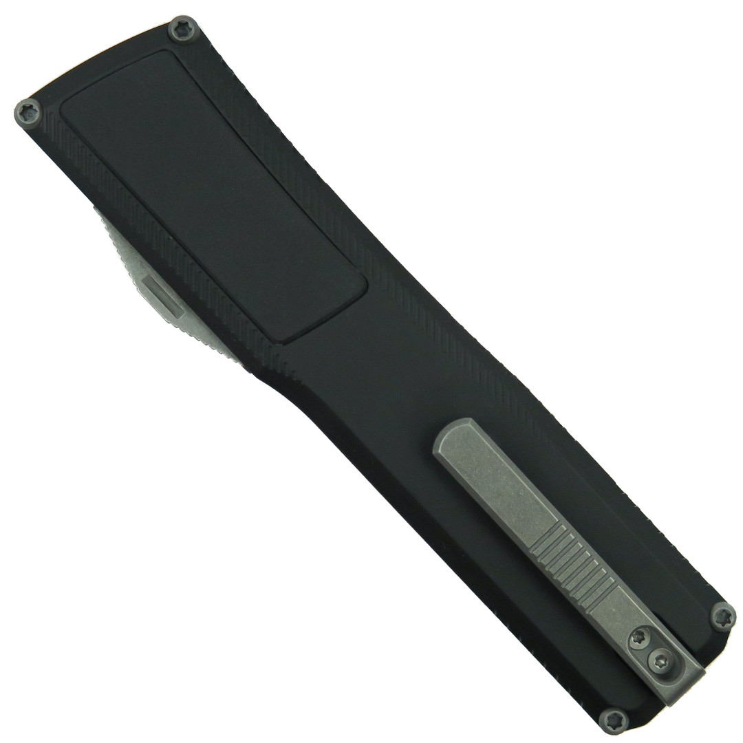 Axial Shift Black Aluminum G10 Inlay OTF Knife, Stonewash MagnaCut Tanto Blade, Clip View