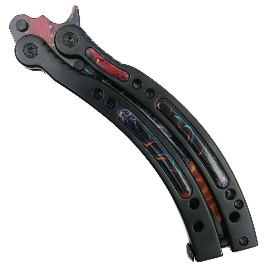 Dragonfire Curved Butterfly Knife, Clip Point Blade, Closed View