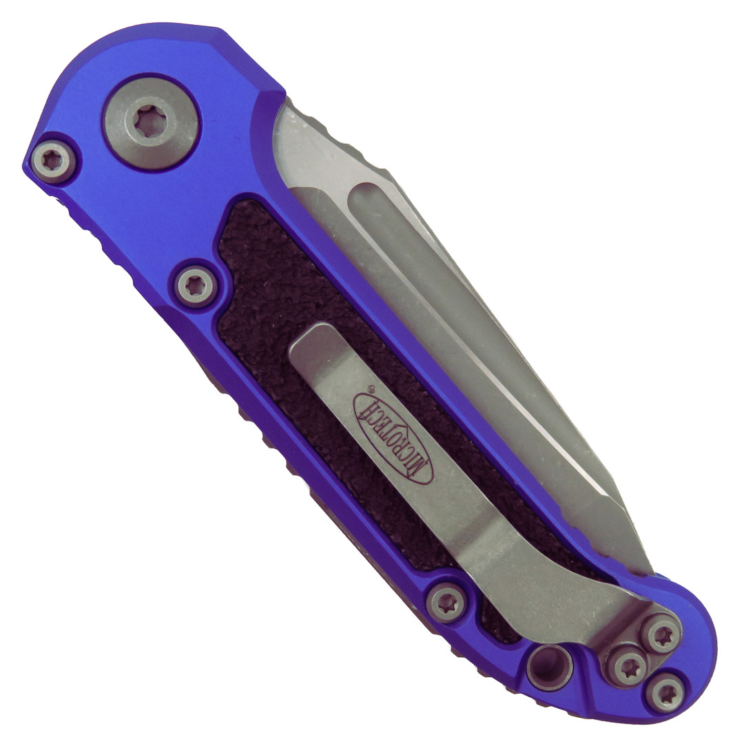 Microtech Gen III Purple LUDT Auto Knife, Apocalyptic Tanto Blade, Clip View