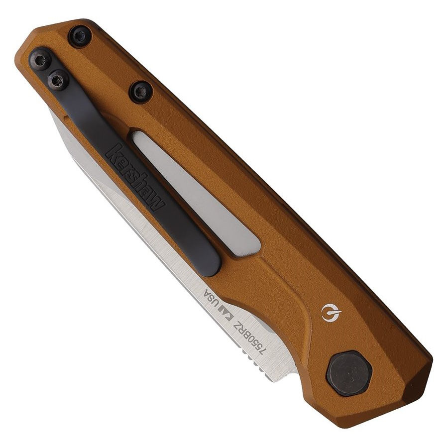 Kershaw Bronze Aluminum Launch 11 Auto Knife, Stonewash Blade, Clip View