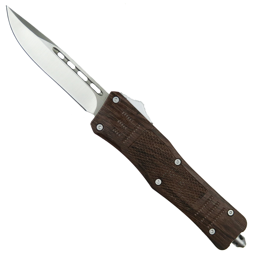 Rumble Wood Grain OTF Auto Knife, Satin Clip Blade
