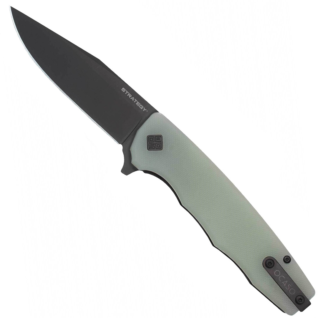 Ocaso Knives Jade G10 Strategy Flipper Knife, Black D2 Blade 
