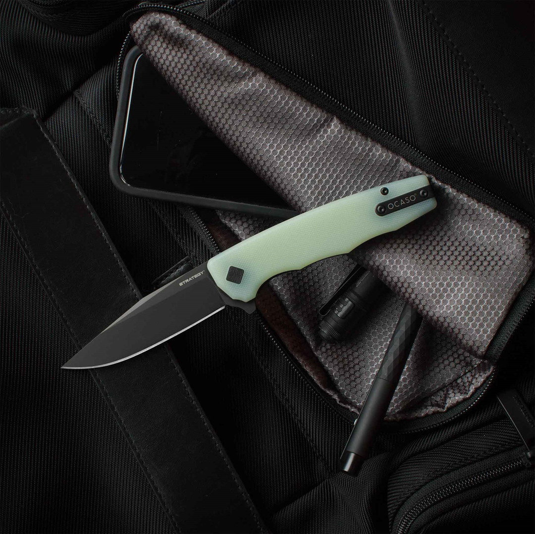 Ocaso Knives Jade G10 Strategy Flipper Knife, Black D2 Blade, In  the Wild Shot
