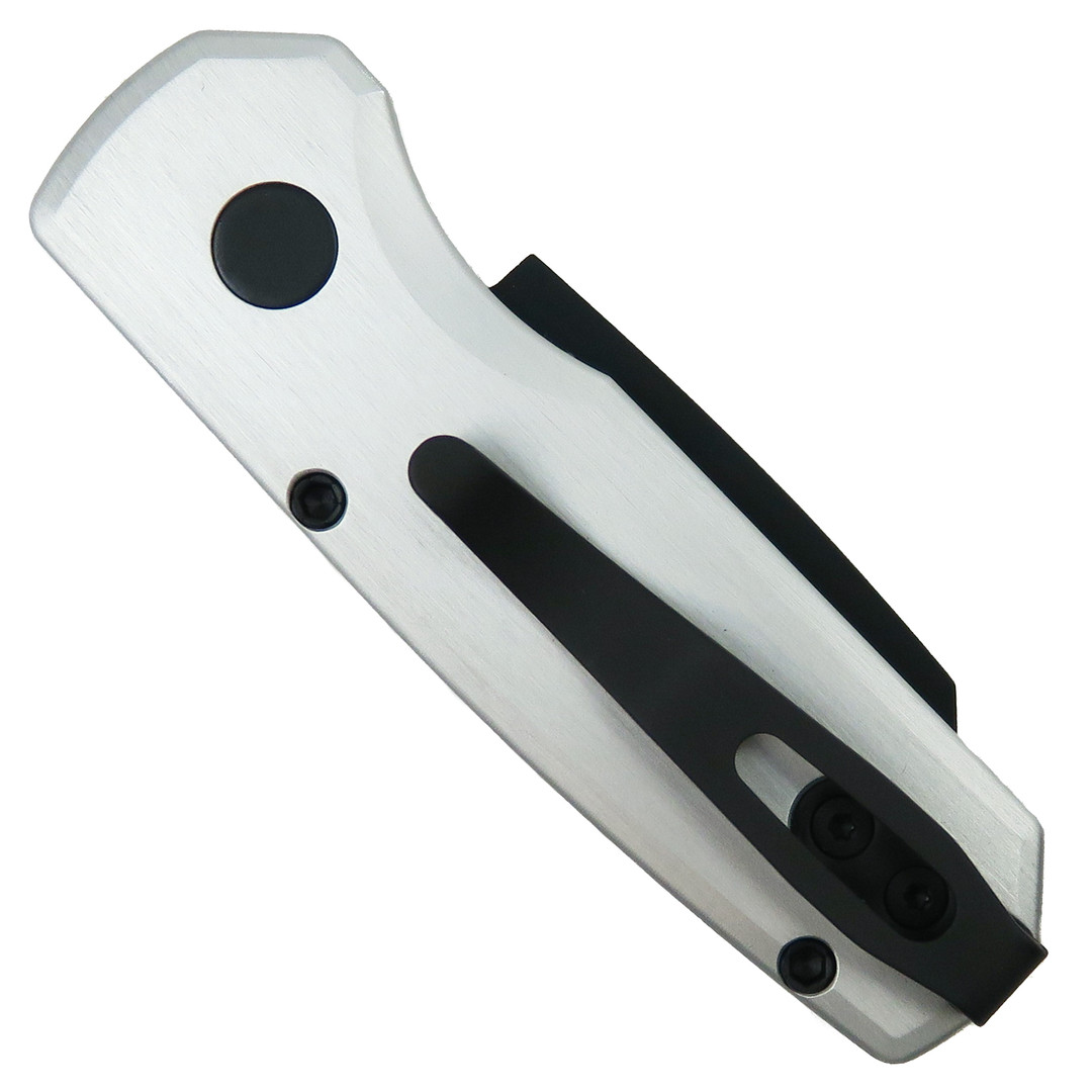 Pro-Tech Silver Runt 5 Auto Knife, DLC Black Reverse Tanto Blade, Clip View