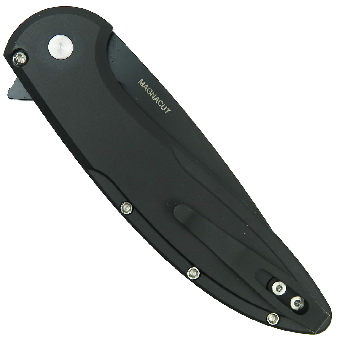 Pro-Tech Cambria 2 TC Blue Inlay Flipper Knife, DLC Black MagnaCut, Clip View