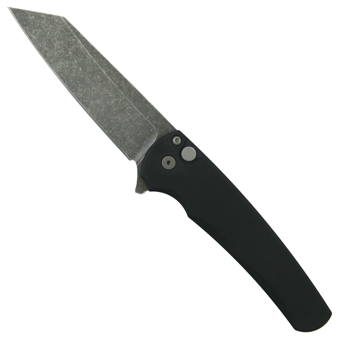 Pro-Tech Malibu Black Aluminum Flipper Knife, Acid Wash MagnaCut Reverse Tanto Blade