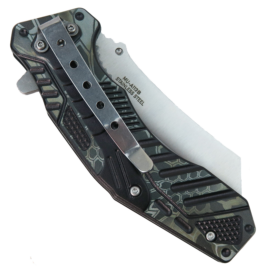 Master USA MU-A113B DigiCamo Spring Assisted Knife, Cleaver Blade, Clip View