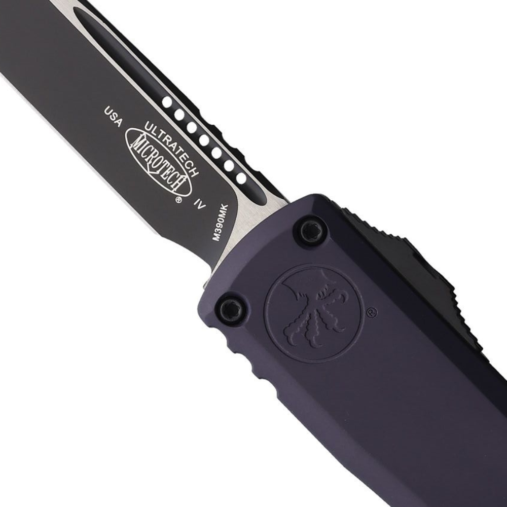 Microtech Gen IV Graphite Ultratech OTF Auto Knife, Black Drop Point Blade, Close Up