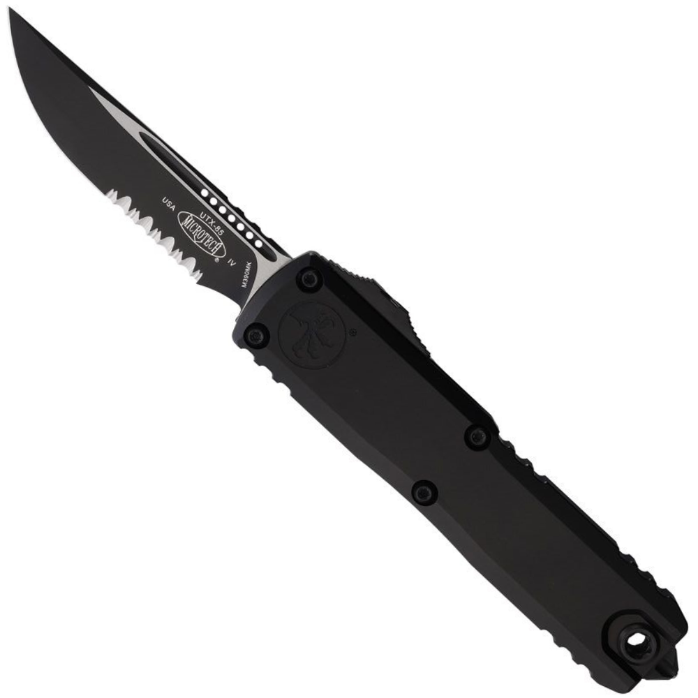 Microtech Black Aluminum UTX-85 Gen IV OTF Automatic Knife, Black Combo Drop Point Blade